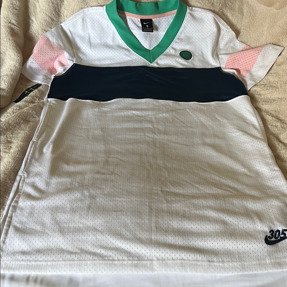 Nike White Jersey with Green and Navy Accents